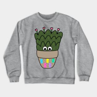 Cute Cactus Design #273: Cactus With Blooms In Abstract Pot Crewneck Sweatshirt